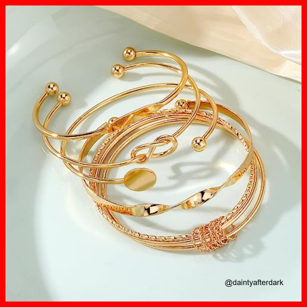 14k Gold-Plated Multi Layer Stackable Cuff Bracel… - image 3